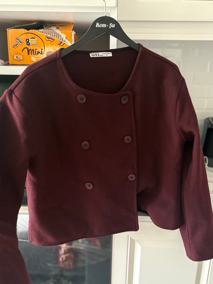 Bordo Düğmeli Midi Kadın Kaban - Görsel 2