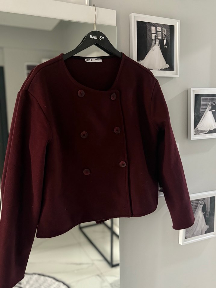 Bordo Düğmeli Midi Kadın Kaban - Görsel 4
