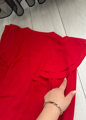 Kırmızı V Yaka Düğmeli Kadın Gömlek - Görsel 6