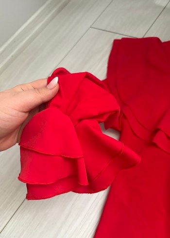 Kırmızı V Yaka Düğmeli Kadın Gömlek - Görsel 3