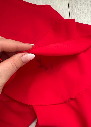 Kırmızı V Yaka Düğmeli Kadın Gömlek - Görsel 5