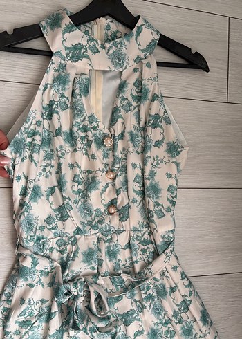 Turkuaz Desenli Bohem Kolsuz Uzun Elbise - Görsel 4