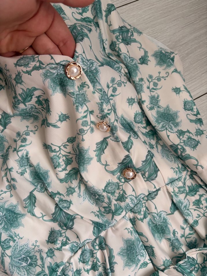 Turkuaz Desenli Bohem Kolsuz Uzun Elbise - Görsel 2