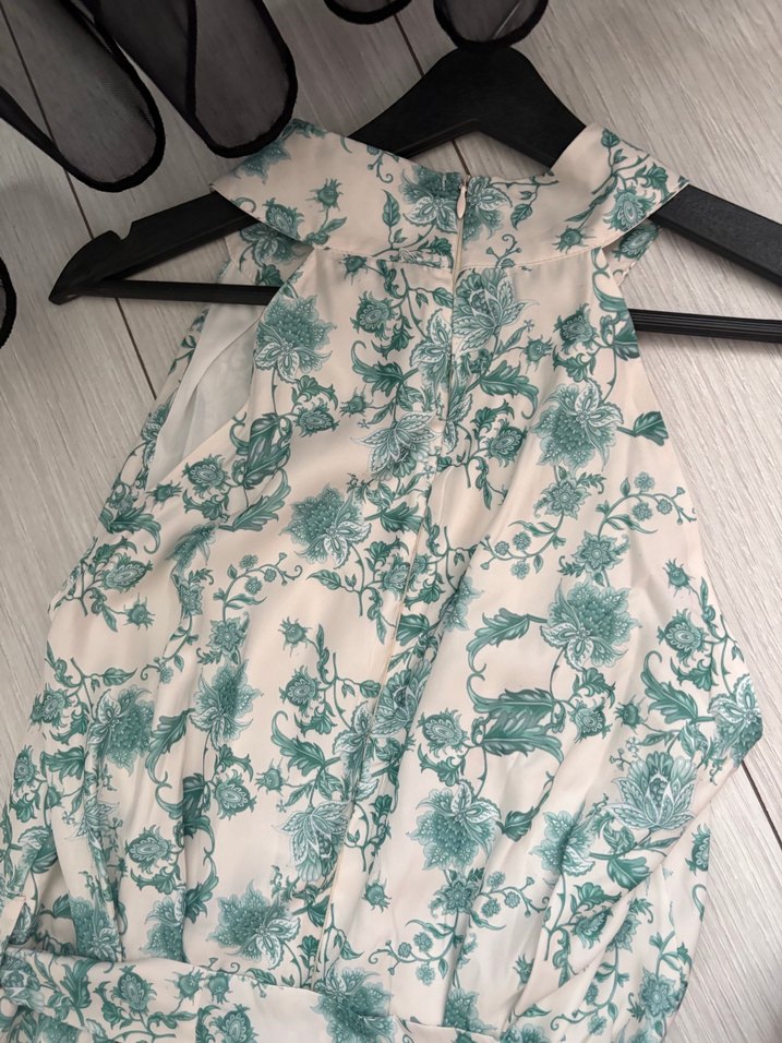 Turkuaz Desenli Bohem Kolsuz Uzun Elbise - Görsel 3