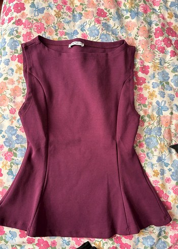 Bordo V Yaka Kolsuz Bluz - Görsel 7