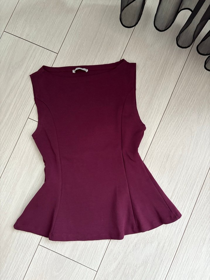 Bordo V Yaka Kolsuz Bluz - Görsel 2