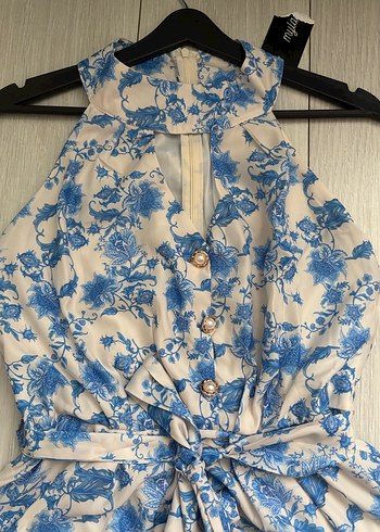 Mavi Baskılı Midi Pamuklu Elbise - Görsel 2