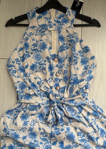 Mavi Baskılı Midi Pamuklu Elbise - Görsel 3