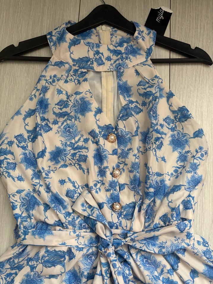 Mavi Baskılı Midi Pamuklu Elbise - Görsel 2