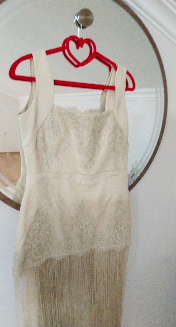 Bej Vintage Dantel Detaylı Uzun abiye - Görsel 2