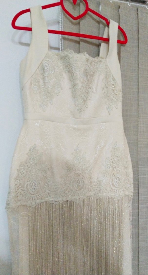 Bej Vintage Dantel Detaylı Uzun abiye - Görsel 5