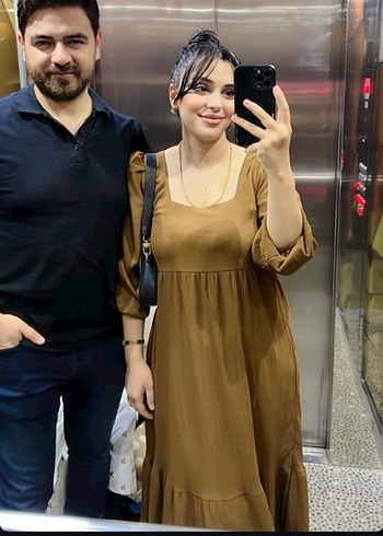 Kahverengi Uzun Salaş Kadın Elbise - Görsel 6