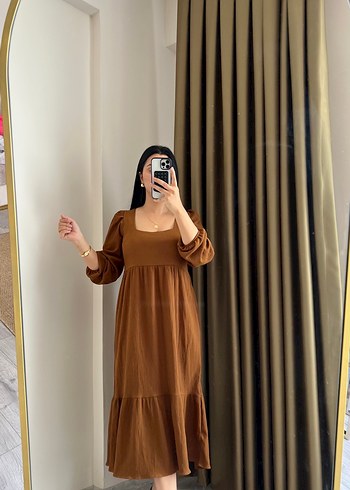 Kahverengi Uzun Salaş Kadın Elbise - Görsel 4