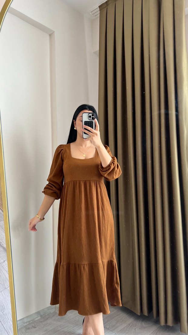 Kahverengi Uzun Salaş Kadın Elbise - Görsel 3