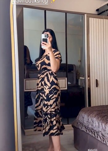 Camel Zebra Desenli Elbise - Görsel 2