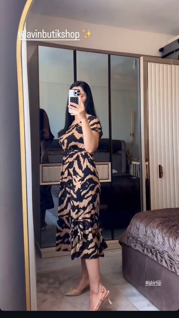 Camel Zebra Desenli Elbise - Görsel 2