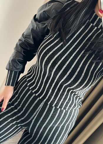 Deri Kollu Siyah Gri Zebra Desenli Kadın Takım - Görsel 5