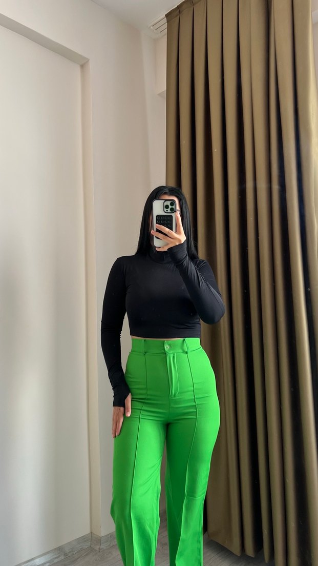 Yeşil Regular Fit Kadın Kumaş Pantolon - Görsel 2