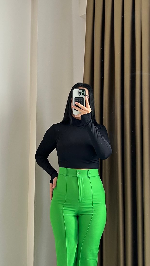 Yeşil Regular Fit Kadın Kumaş Pantolon - Görsel 4