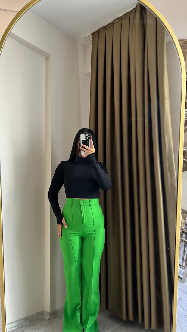 Yeşil Regular Fit Kadın Kumaş Pantolon - Görsel 3