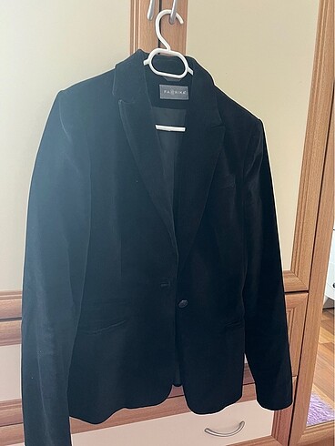 Fabrika Marka Siyah Kadife Blazer Ceket