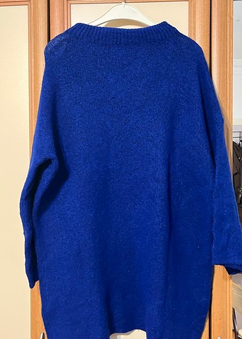 Kadın Mavi Örgü Yün Salaş Kazak - Görsel 2