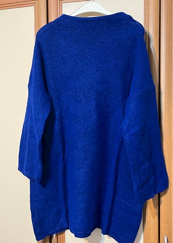 Kadın Mavi Örgü Yün Salaş Kazak - Görsel 4