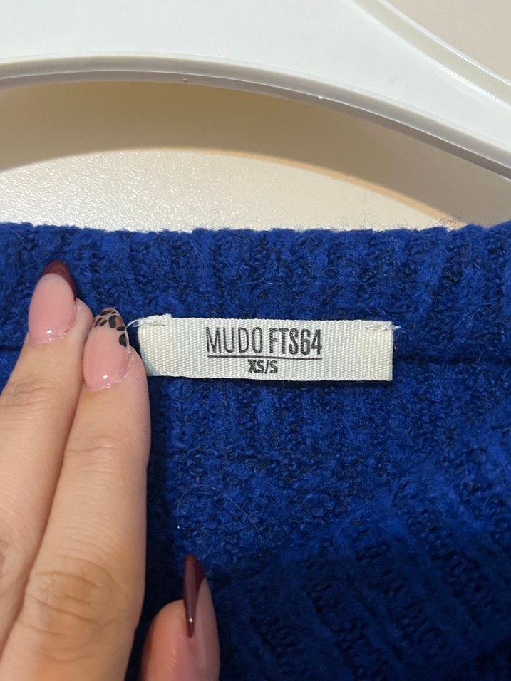 Kadın Mavi Örgü Yün Salaş Kazak - Görsel 3