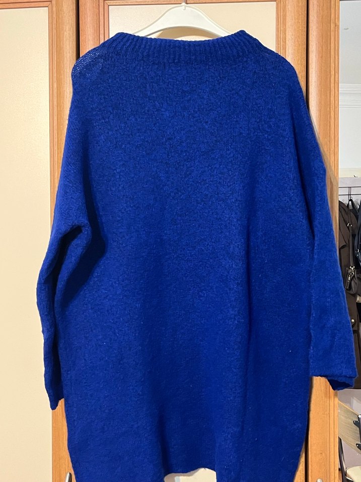 Kadın Mavi Örgü Yün Salaş Kazak - Görsel 2