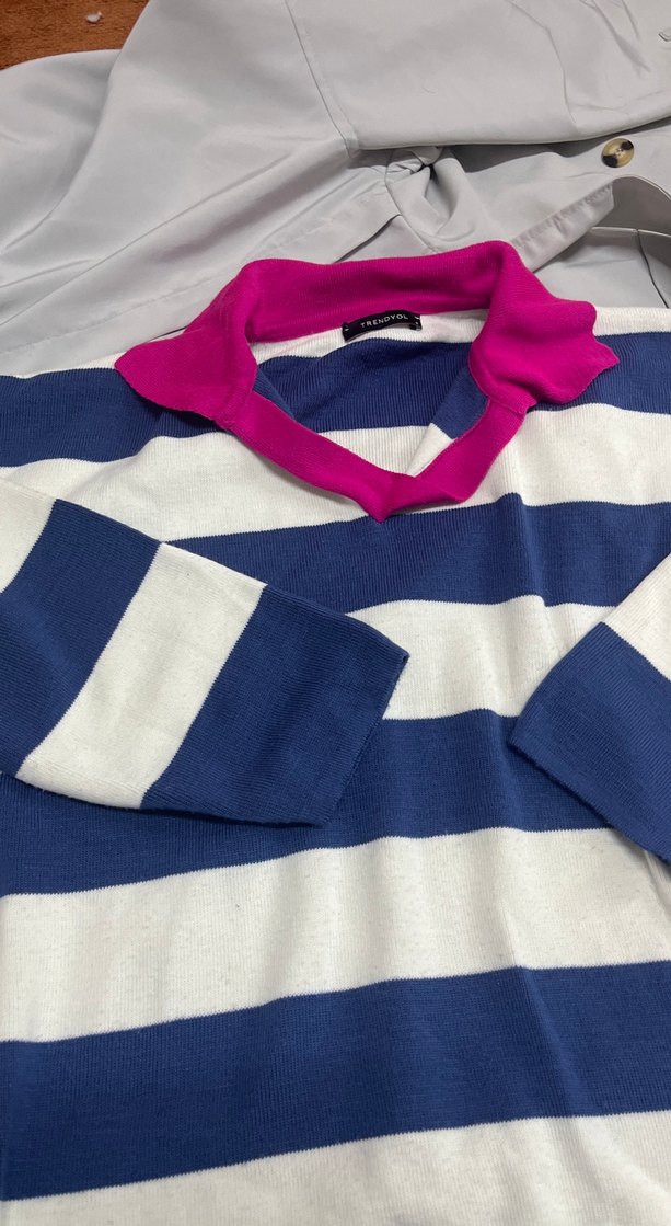 Triko çizgili kazak - Görsel 3