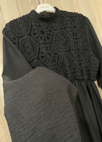 xl Beden Dantel Detaylı Siyah Uzun Elbise