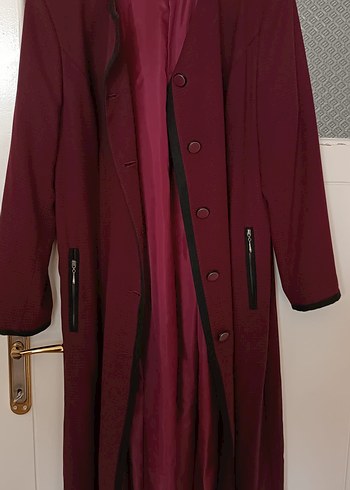Bordo Uzun Kadın Kaban Düğmeli - Görsel 2
