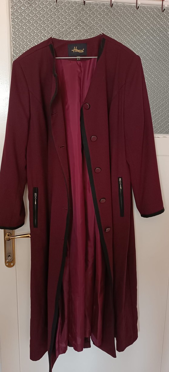 Bordo Uzun Kadın Kaban Düğmeli - Görsel 2