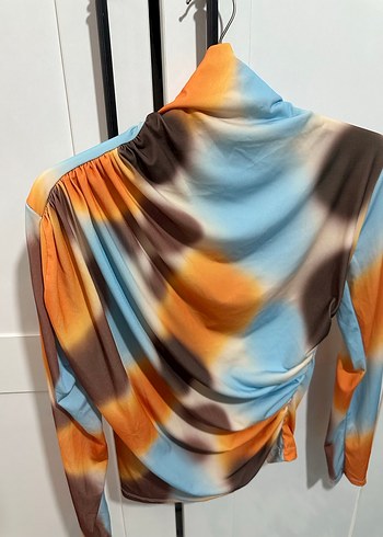 Drapeli Çok Renkli Uzun Kollu Kadın Bluz - Görsel 2