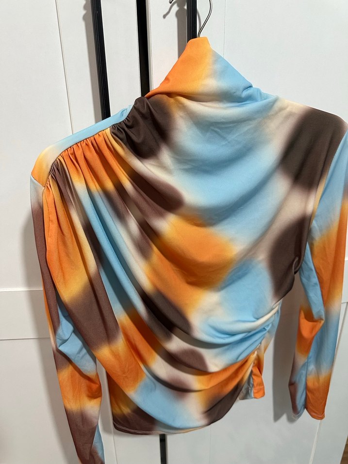 Drapeli Çok Renkli Uzun Kollu Kadın Bluz - Görsel 2