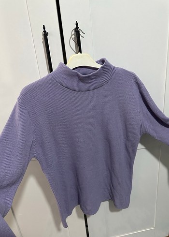 Lila Boğazlı Triko Kadın Kazak - Görsel 2