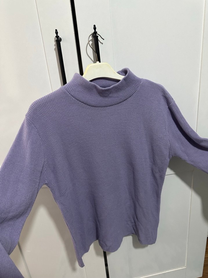 Lila Boğazlı Triko Kadın Kazak - Görsel 2