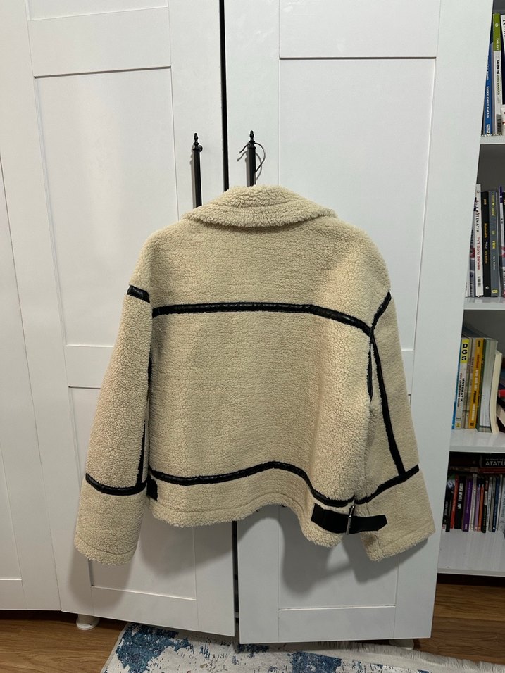 Kürklü Mini Bej Kısa Kadın Ceket - Görsel 4