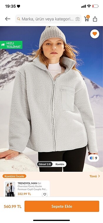 Gri polar fermuarlı dik yaka uzun kol cep detaylı sweatshirt