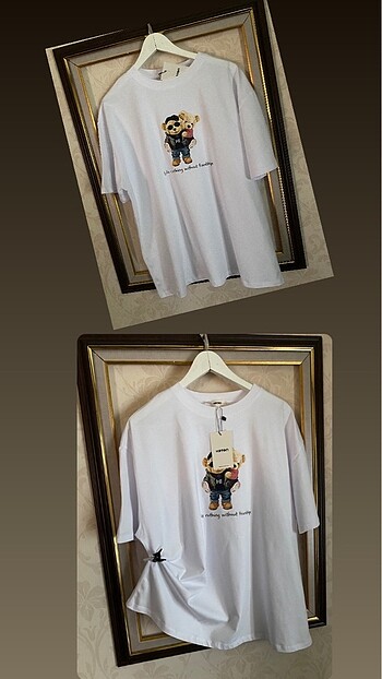 l Beden beyaz Renk Ayıcık Baskılı Bear Tshirt