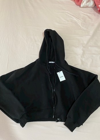Addax Kadın Siyah Kapüşonlu Fermuarlı Sweatshirt Hırka Eşofman Ü