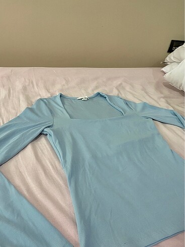 s Beden H&M Açık Bebek Mavi İnce Fitilli Bluz