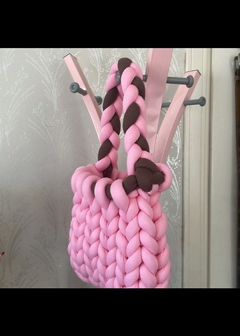 Pembe Örgü Kadın Çanta - Görsel 3