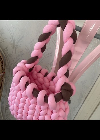 Pembe Örgü Kadın Çanta - Görsel 2