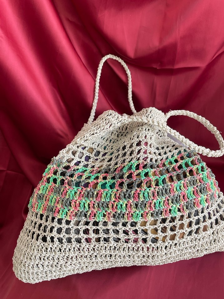 Bej Çok Renkli Örgü Bohem Kadın Çanta - Görsel 2