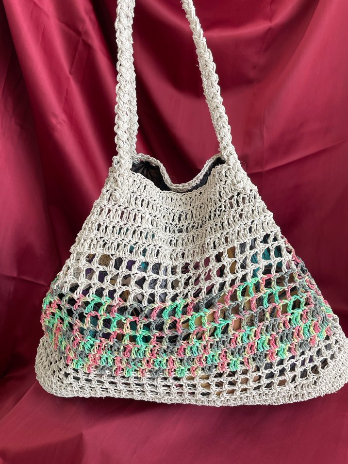 Bej Çok Renkli Örgü Bohem Kadın Çanta - Görsel 4