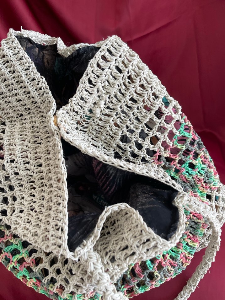 Bej Çok Renkli Örgü Bohem Kadın Çanta - Görsel 3