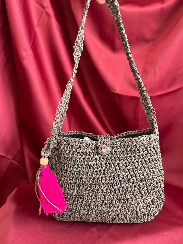 Kahve Örgü Bohem Kadın Çantası Püsküllü - Görsel 3