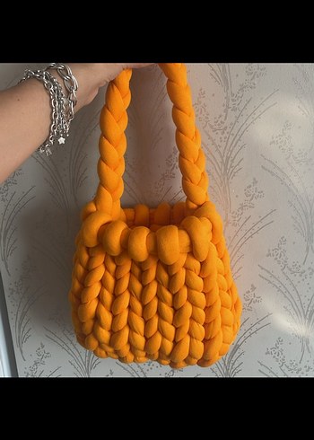 Turuncu Örgü Bohem Kadın Çanta - Görsel 2