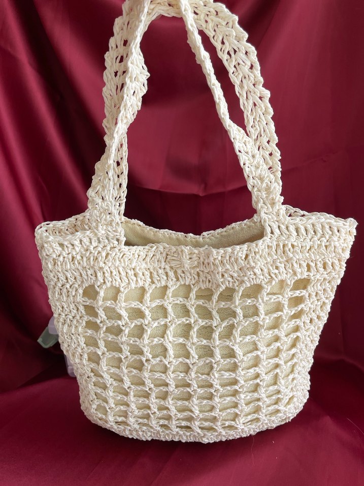 Dantel Detaylı Beyaz Kağıt İp Kadın Çanta - Görsel 3